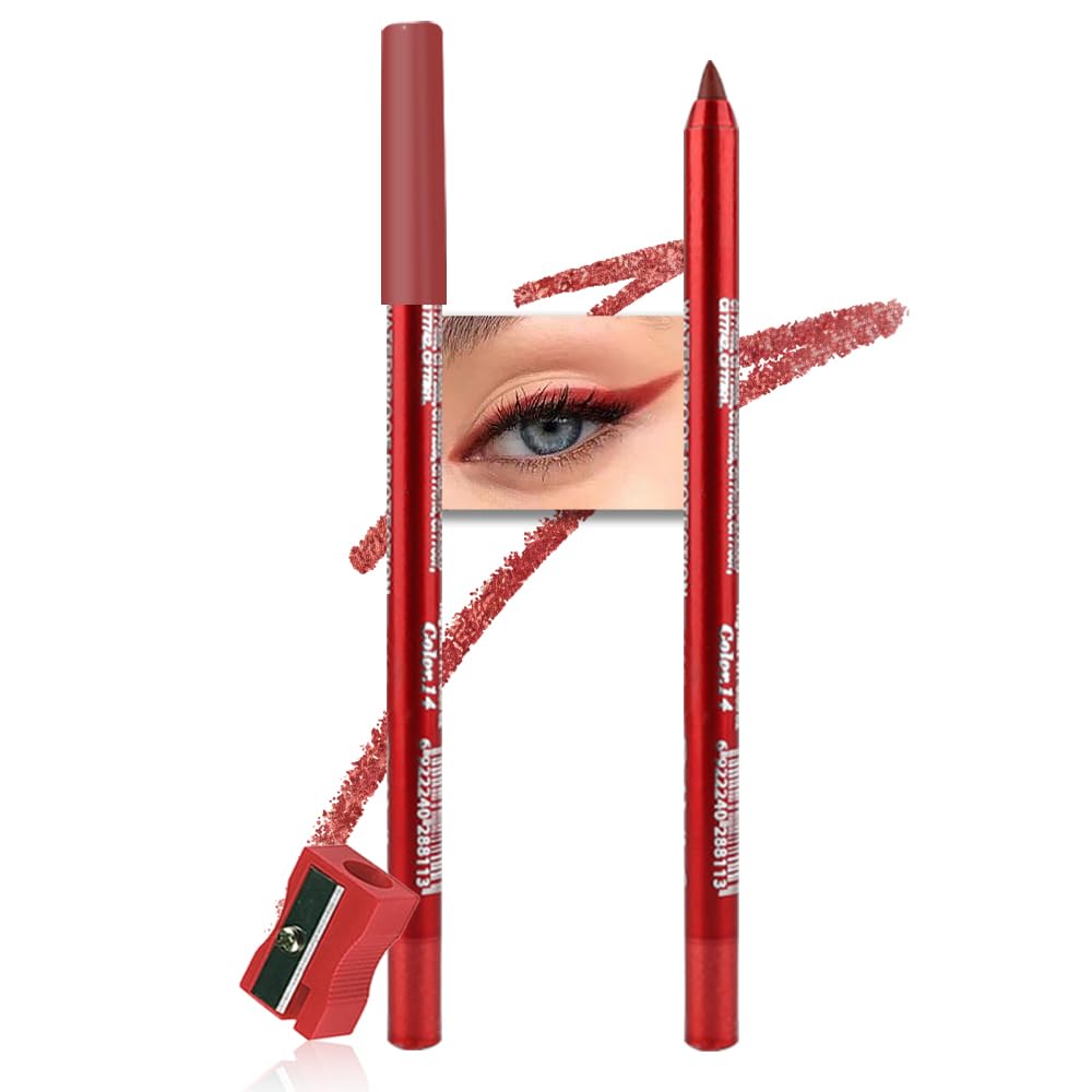 Kaely Gel Eyeliner Pencil for Women, Brick Red Eye Liner Waterproof Smudge Proof with Sharpener, Waterline Eye Makeup Liners, delineador de ojos contra el agua, Vegan & Cruelty-Free, 14