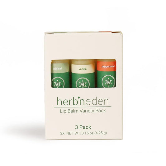 Herb’N Eden Lip Balm Variety Pack of 3 | Moisturizing and Soothing for Dry, Chapped Lips | Vanilla, Peppermint, Unscented | 100% Natural Ingredients | Essential Oils