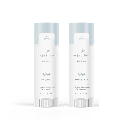 Cooling Lip Balm w/Organic Peppermint, Shea Butter, Vitamin E, Hydrating Chapstick, Soothe Dry Sunburnt Lips, After Sun Care, 2 Pack