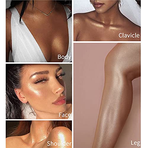 2 Pack PHOERA Body Luminizer, High Gloss Waterproof Body Luminizer Glitter Face Shimmer Moisturizer Lotion Tan Cream Foundation Makeup Bronzer(101 Rose Gold+103 Glistering Bronze)