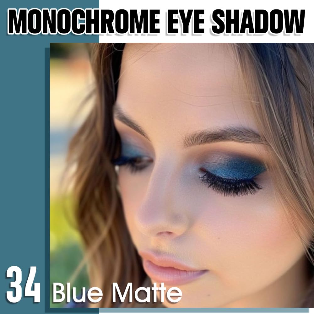 Blue Matte Eyeshadow Palette for Women, Single Monochrome Eye Shadow Makeup, Shiny Pressed Powder, Blendable Natural sombras para ojos, Holographic,Vegan,Travel -34