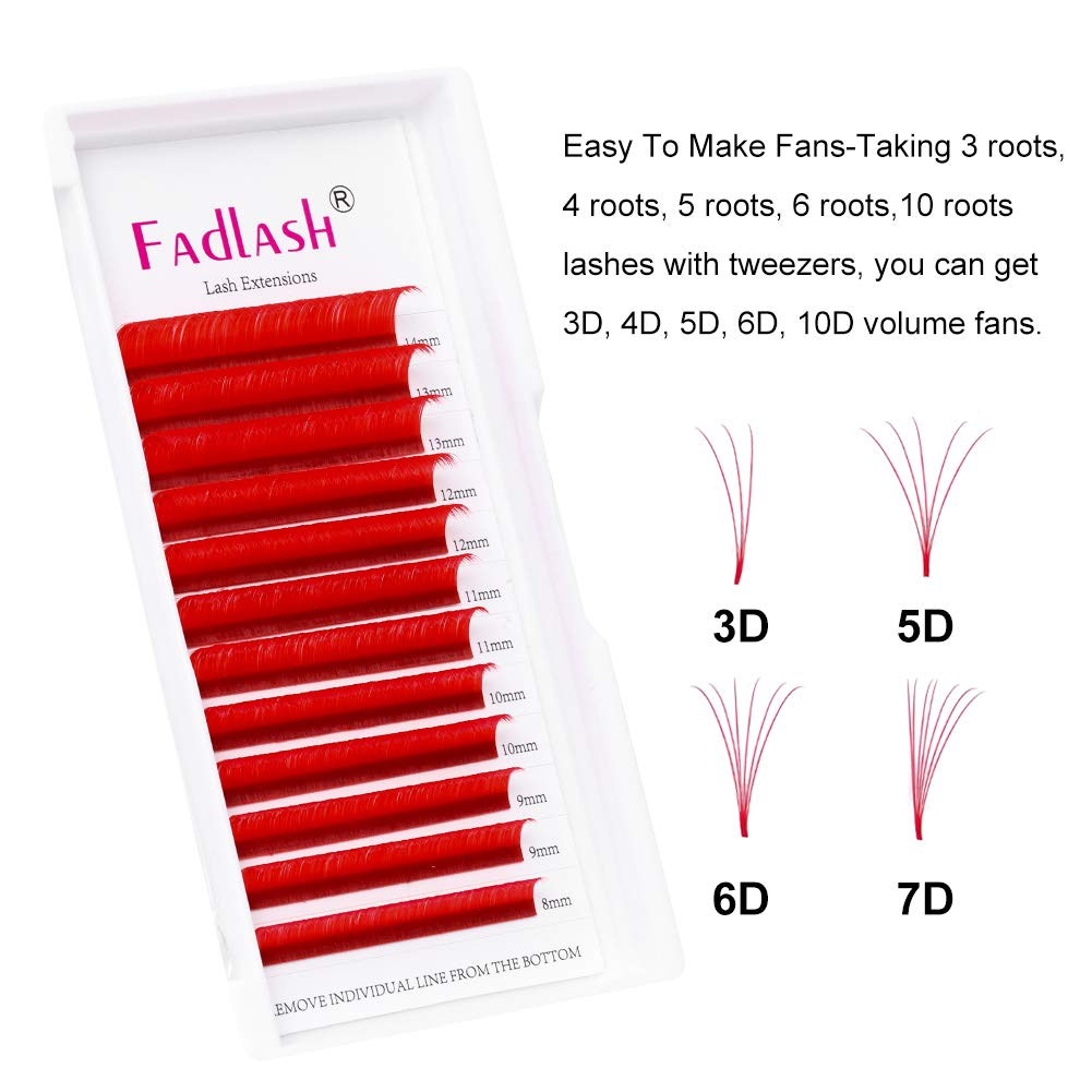 Volume Lash Extensions D Curl Mixed Tray Easy Fan Volume Lashes 0.07 8-14mm Mixed Tray Red Rapid Blooming Mink Eyelash Extensions (Red 0.07-D, 8-14mm Mix)