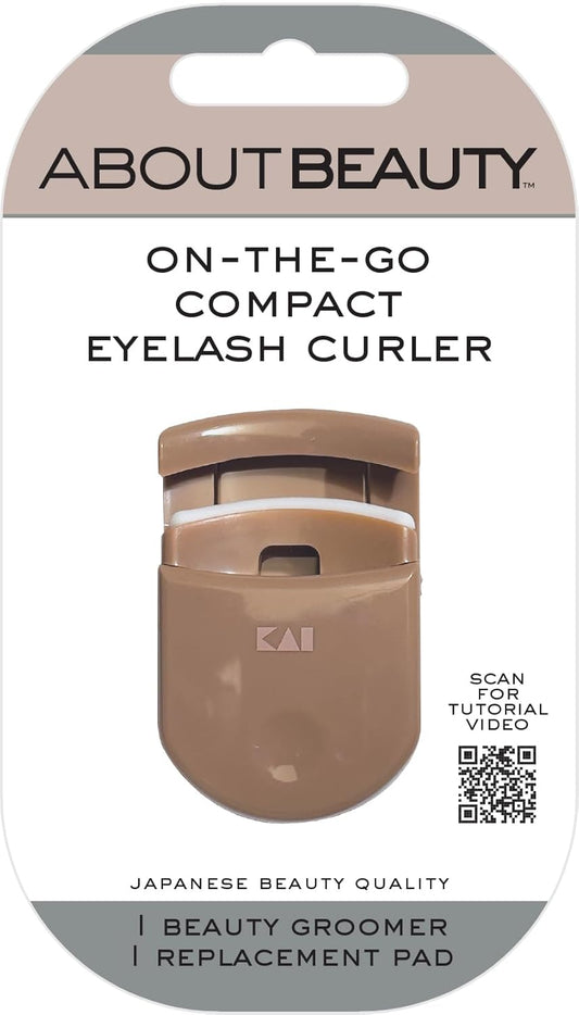 On-The-Go Compact Eyelash Curler, Includes 1 Replacement Pad, Portable Lash Curler Perfect for Travel Makeup, Ergonomic Design is Gentle on Lashes