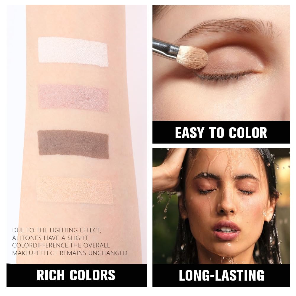 evpct Eyeshadow Quad Palette, Nude Champagne Cocoa Brown Beige Glitter Shimmer Metallic Matte High Pigment Eye shadow Palette Makeup for older Women, Smudge Proof Vegan Cruelty-free, Natural Nudes