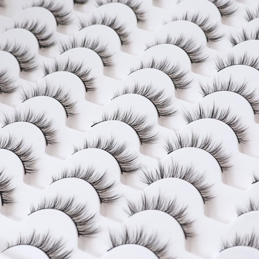 False Eyelashes 48 Pairs Faux Mink Lashes 14mm Wispy Lashes 3D Fluffy Cat Eye Lashes Pack Bulk Wholesale Strip Lashes(style 48-038)
