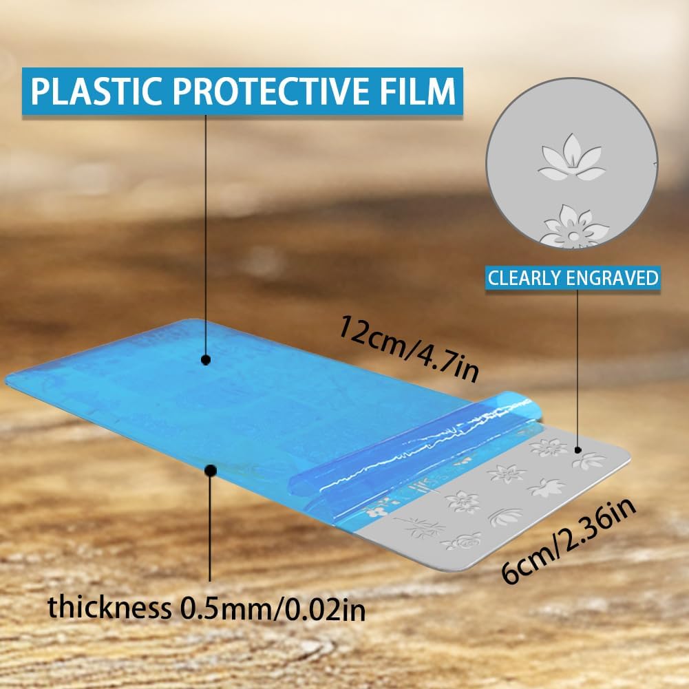 3Pcs Traditional Chinese Style Nail Stamping Plate Set Bamboo Floral Steel Nail Stamp Templates Clear Silicone Nails Stamping with Stamper Scraper for Manicure Printing