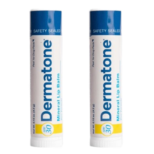 Dermatone Mineral Lip Balm | Moisturizing, Reef Safe, Oxybenzone Free | SPF 30 Sun Protection | Zinc Oxide Lip Sunscreen | Jojoba Seed Oil & Vitamin E | 0.15 oz (2-Pack)