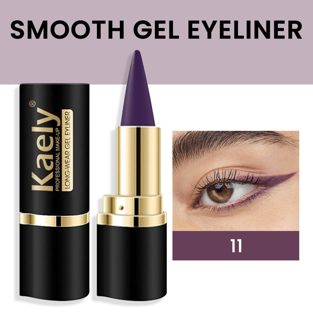 Kaely Dark Purple Gel Eyeliner Pencil,Waterproof Smudge Proof Eye Liner Pen,Cat Eye Goth Halloween Makeup,Eye Black Face Paint Lipstick Crayon,Color Colorful Eyeliner Eyeshadow Stick,11