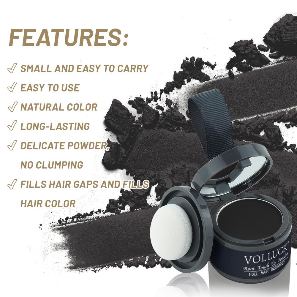 ONLOOKERS Root Touch Up Hair Concealer, Instant Gray Hair Root Cover Up, Hairline Powder and Volumizer (Dark Black)