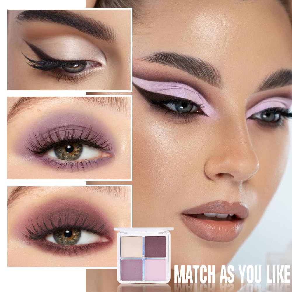 Kaely Powder Eyeshadow Quad, Light Violet Shimmer Eyeshadow Palette Makeup, Neutral Eye Shadow Palette for Older Women Pigmented Waterproof, sombras para ojos, Blendable, Cruelty-free, 02