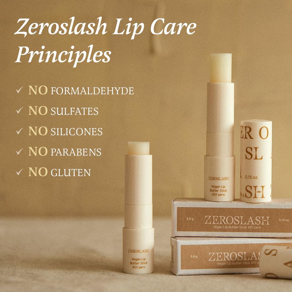 Zeroslash Vegan Lip Butter Stick with Shea Butter & Squalane 0.13oz – Hydrating Lip Balm for Dry, Chapped Lips | Plant-Based Lip Care with 6 Natural Oils | Overnight Lip Mask | Pack of 3