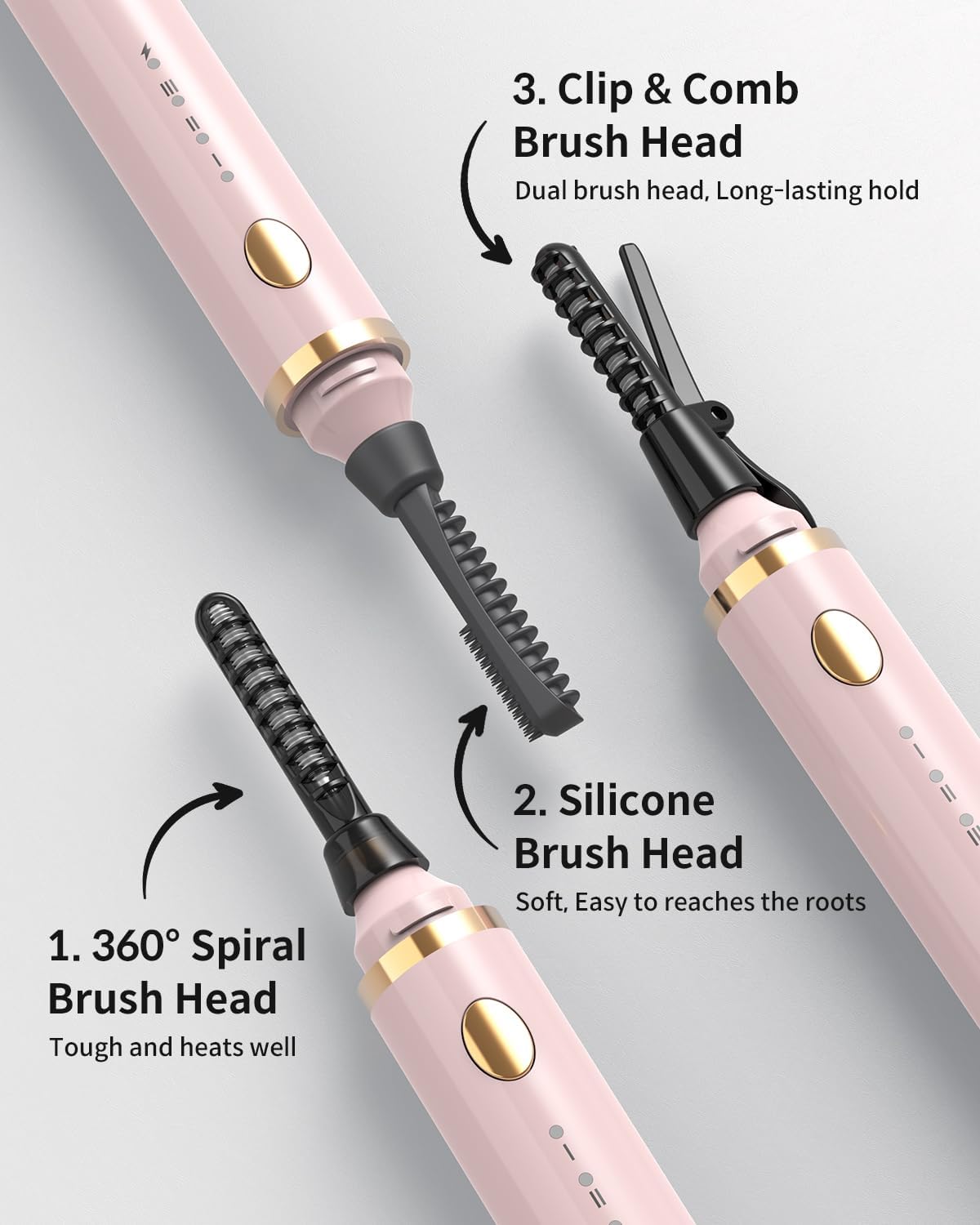 COPPA Electric Lash Curler, LP-1 Lipstick Type 3-in-1 Heated Eyelash Curler with 3 Brush Heads 3 Curling Modes and 3 Temp & 5s Quick Heat-up, Perfect for Beginners and Makeup Pros, Pink