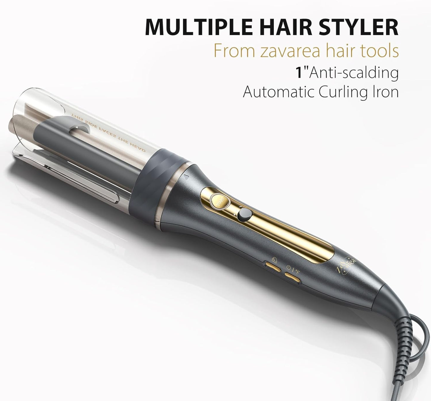 Zavarea Automatic Curling Iron, 1 Inch Hair Curler with 5 Temperatures, 3-Ways Rotation & 3-Styling Modes, Anti-Scald & Tangle-Free Self Rotating Curling Wand, Makes Hair Smoother & Shiner (Gray)