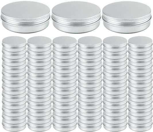 2oz Aluminum Empty Storage Screw-top Tin Jars with Lids, 75PCS Round Candle Cans, Refillable Cosmetic Containers for Lip Balm, Shea Butter, Salves, Silver