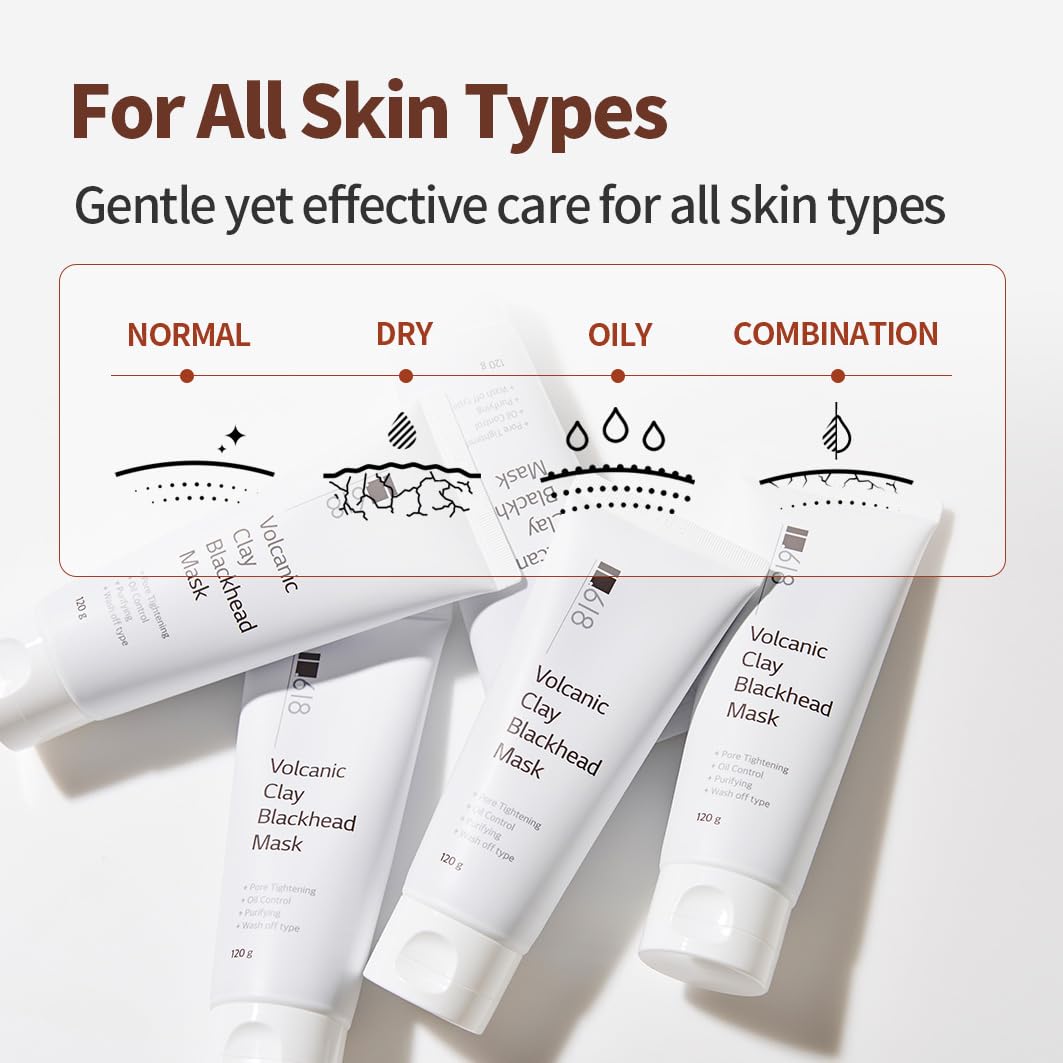 1.618 Korean Clay Mask with Bentonite & Kaolin – Blackhead Remover & Pore Detox Mud for Sensitive, Oily Skin – Deep Cleansing Face Treatment | 4.23 oz