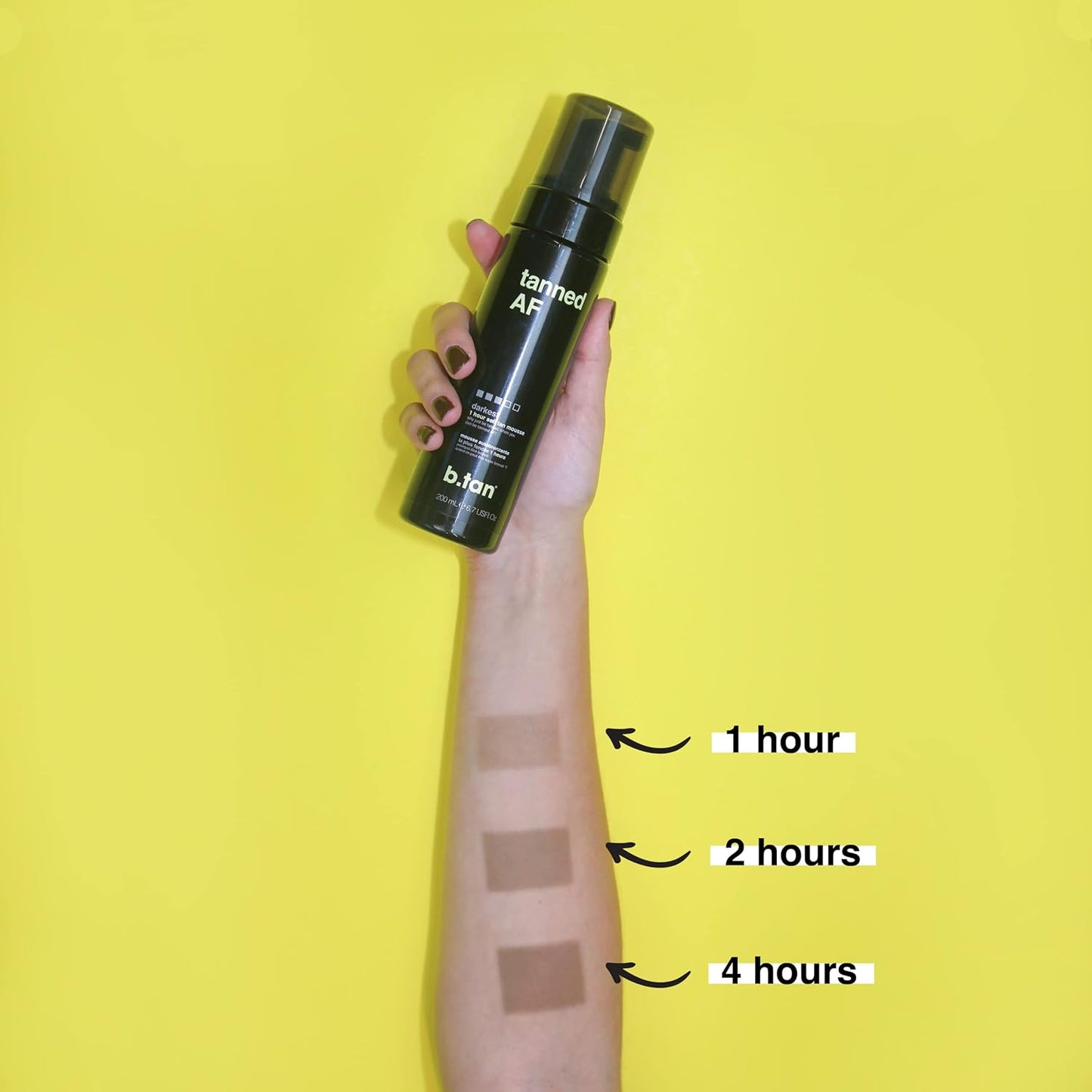 b.tan Dark Self Tanner Mousse | Get Tanned - Best, 1 Hour Express Sunless Tanning Foam, No Fake Tan Smell, Ultra Dark Bronzing Glow, Face & Body, Vegan, Cruelty Free, 6.7 Fl Oz