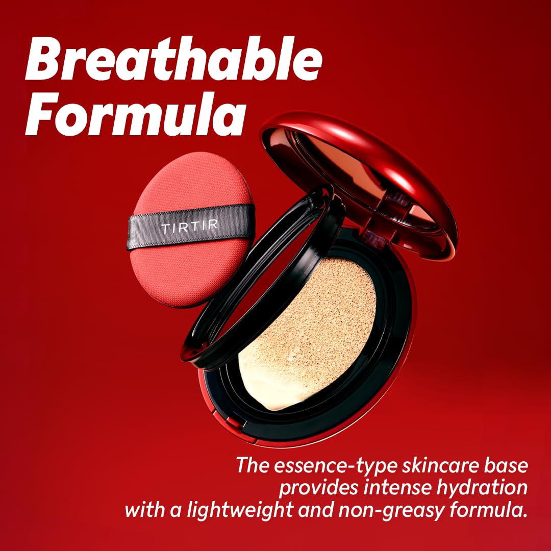 TIRTIR Mask Fit Red Cushion Foundation | Full coverage, Weightless, Skin fit, Satin Glow Finish, Korean Makeup BB Foundation, beauty, Tattoo cover up, Buildable (#22W Sheer Beige, 0.63 Fl Oz)