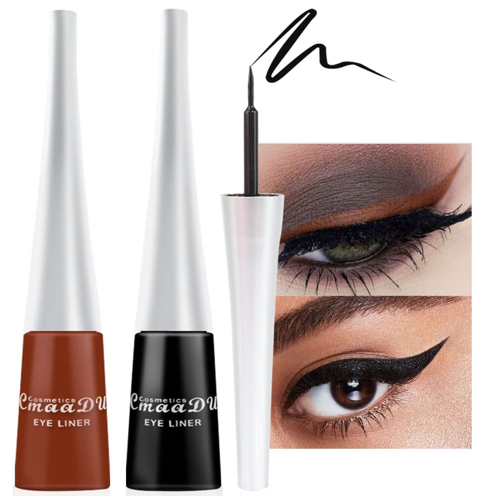 evpct 2Pcs Black Brown Liquid Eyeliner Colorful Set Waterproof Colored Color Eye Liners for Women Stamps Shapes for Eyes delineadores de colores para ojos delineador de ojos contra el agua 06&13