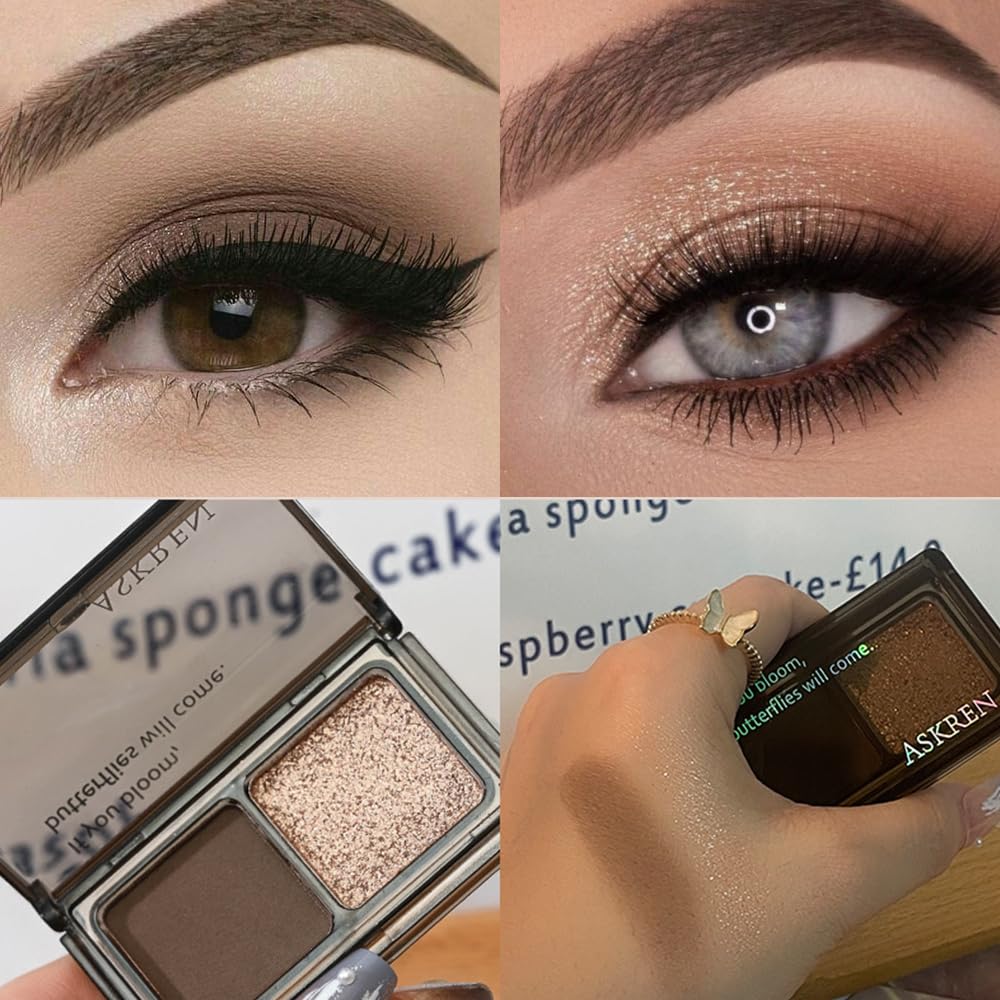 AMY'S DIARY 2 Color Taupe Brown Matte+Golden Champagne Shimmer Eyeshadow Palette – Shimmer matte Shades eye shadow for Eye Makeup, Long-Lasting & Highly Pigmented, Vegan & Cruelty-Free for woman