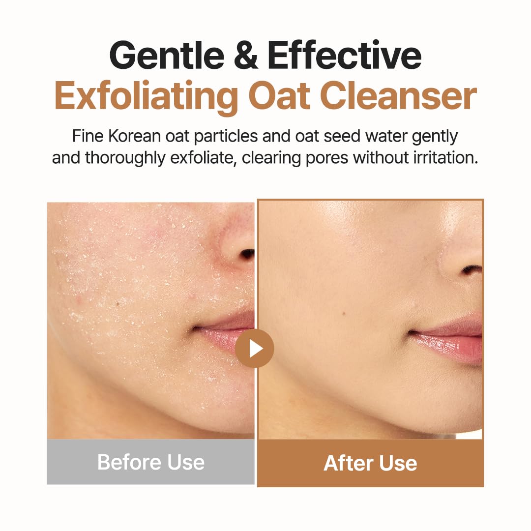Purito Oat Exfoliating Facial Polish Cleanser - Hydrating Daily Face Wash with Gentle Scrub Clay Pore Minimizing Panthenol, Oat Seed Water Vegan, Non-comedogenic Korean Skin Care 5.07 fl.oz