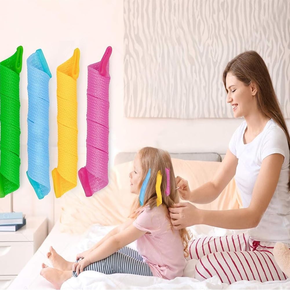 Heatless Hair Curling Set, Hair Curlers Spiral Curls No Heat Wave, Spiral Curls Styling Kit, Satin Heatless Curling Set Short Hairs, for All Hairs Lengths with Styling Hooks (color 4,11.8 in)