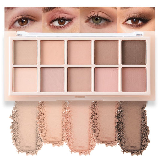 10 Color Matte Neutral Eyeshadow Palette - Nude Naked Beige Brown Shades, Blendable Long-Lasting, Vegan Cruelty-Free Natural Nude Eye Shadow Palette for Women, Professional Makeup Looks