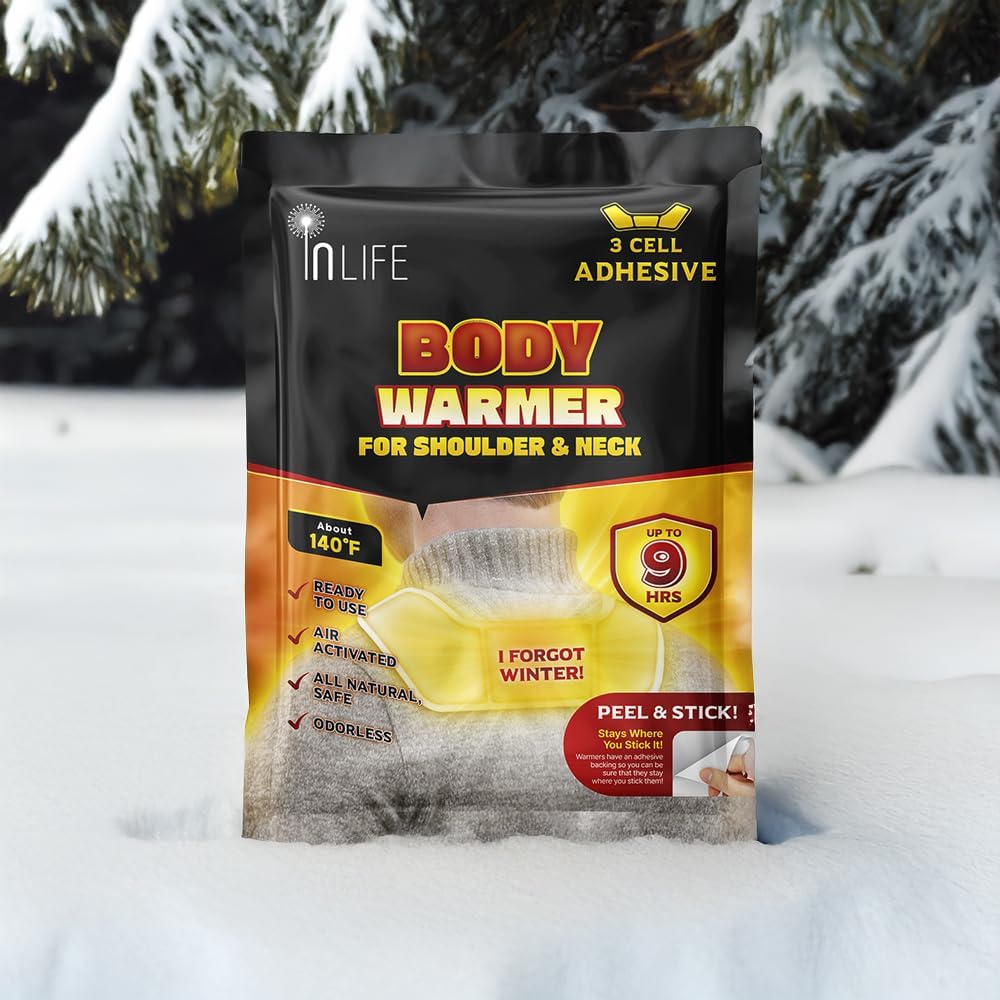 InLife Super Warmer with Adhesive Backing for Shoulder & Body, All Natural & Safe, Wider Area Covered, Higher Heating 145°F, Air Activated, Easy & Comfort, Steady Longer Lasting, Odorless, 20 Packs