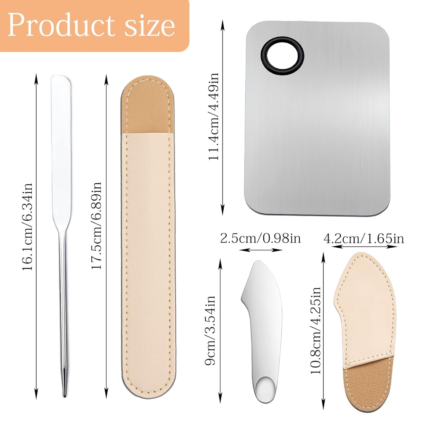 3 Pcs Makeup Foundation Spatula Spoon Tool Set, Make Up Mixing Palette Tray, Stainless Steel Skin Care Spatula, Cosmetic Scoop Scraper for Skincare Face Eye Cream (Silver)