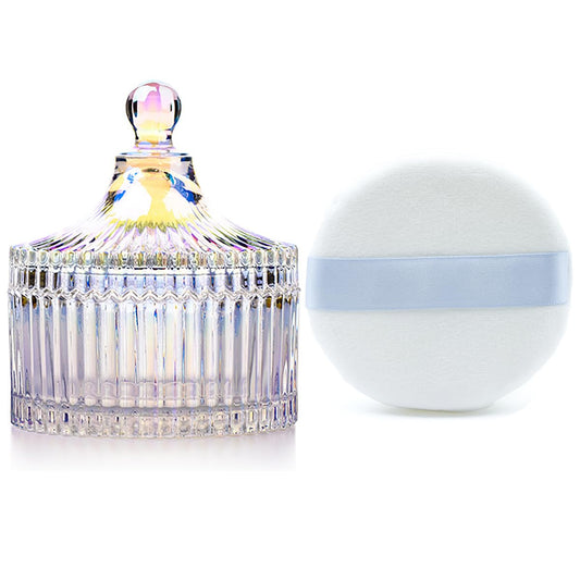Ultra Soft Powder Puff and Container 3.3" High Density Velvet Dusting Washable Reusable Powder Puff,Body Powder Puff and Glass Jar Holder Loose Powder Box with Puff for Face Makeup(Dazzling colors)