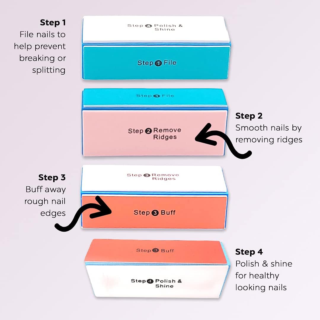4-Way Nail Buffer Block - 4 Steps Sanding Polisher, Washable Emery Buffing Tool for Professional Manicure and Pedicure