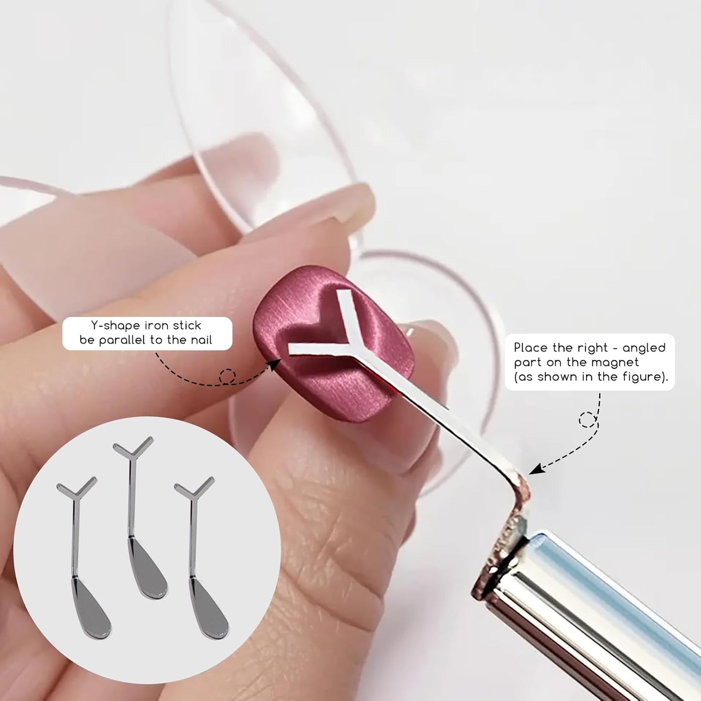 24 Pcs Cat Eye Magnet for Nails + 3 Y-Shaped Metal Brackets for Heart Cat Eye Effect Cylindrical Nail Magnet Magnetic Beads Magnet Double Ended Flower Magnet Stick for Cat Eye Nail Polish