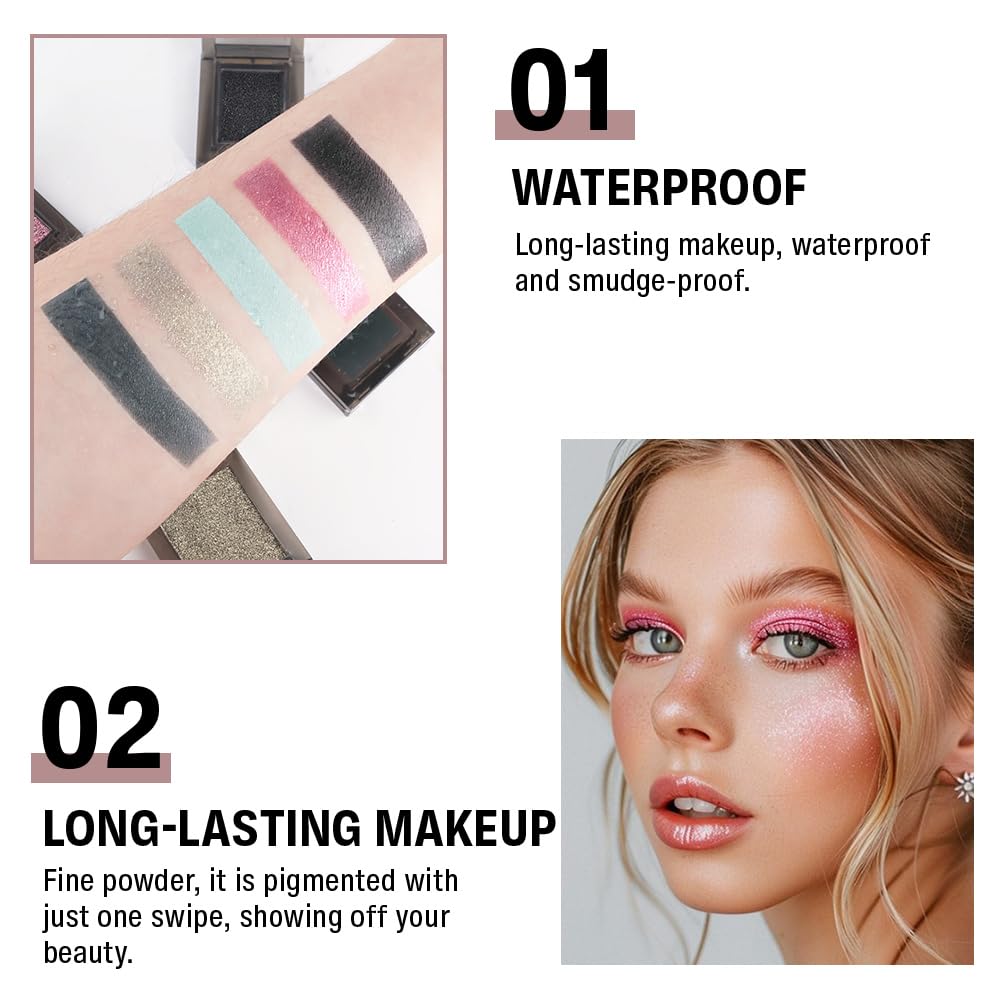 Single Nude Pink Shimmer Eyeshadow,Monochrome Eye Shadow,Apply Makeup Easily,Glitter Pressed Powder Single Eyeshadow,24 Hour Eye Makeup Longwear Waterproof