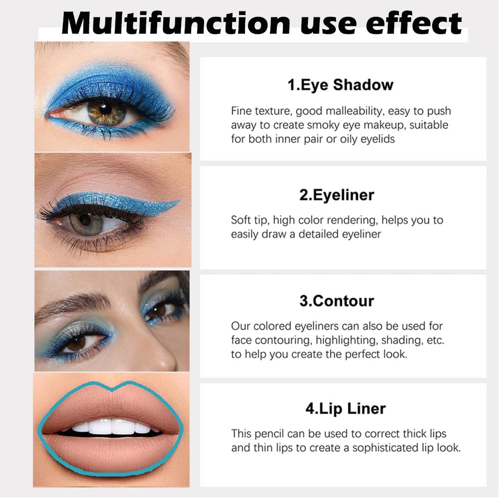 evpct 3Pcs Sky Sea Teal Blue green Gel Glitter Eyeliner Pencils Set for Women, Waterproof Smudge Proof lapiz de ojos delineador de ojos contra el agua Eye Liner Makeup 09 11 15