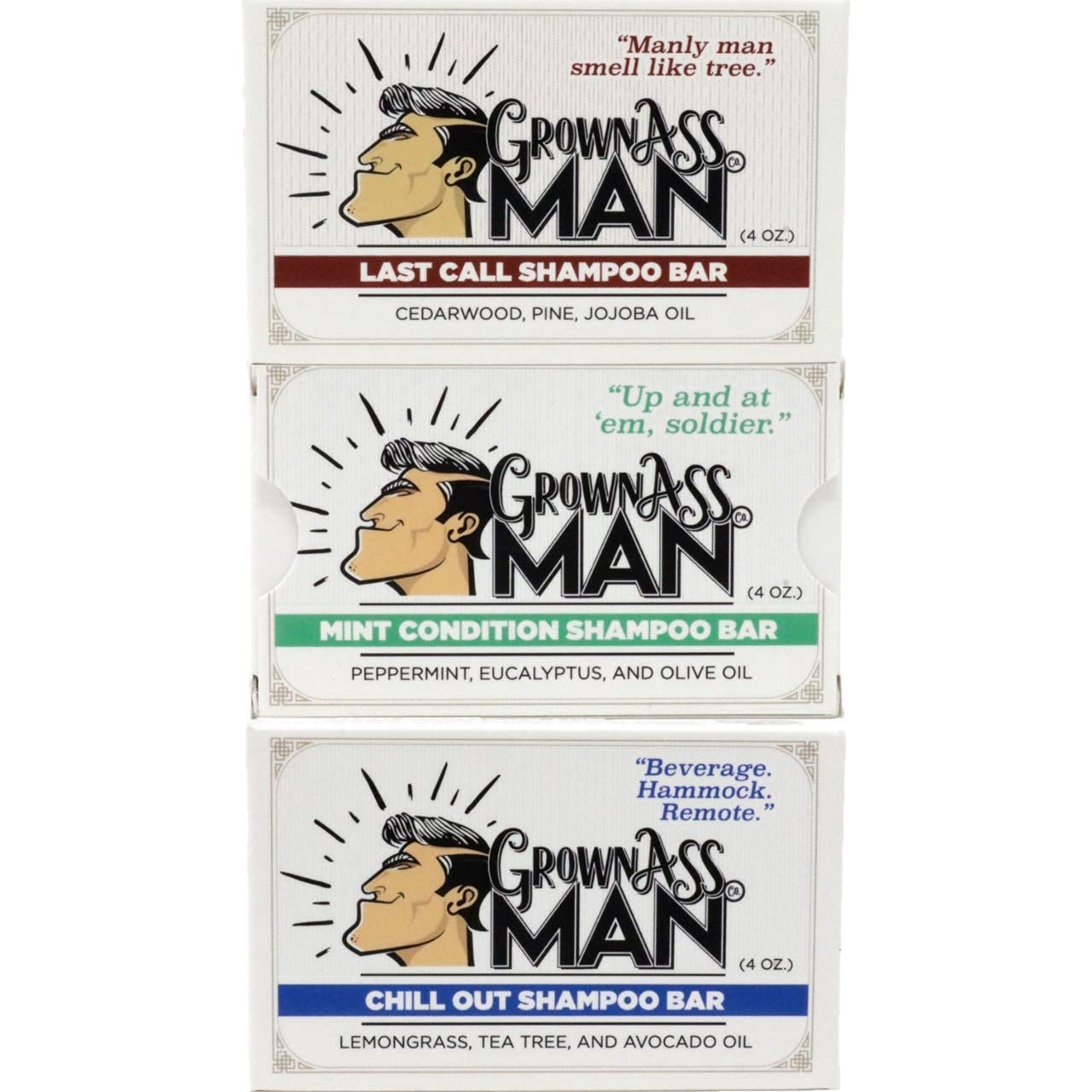 Solid Shampoo Bar Rich Lather 3 in 1: Hair, Beard & Body Wash - Plastic Free & Eco-Friendly, Natural & Organic Clean for All Hair Types, 4oz Bar (Variety, 3-Pack)