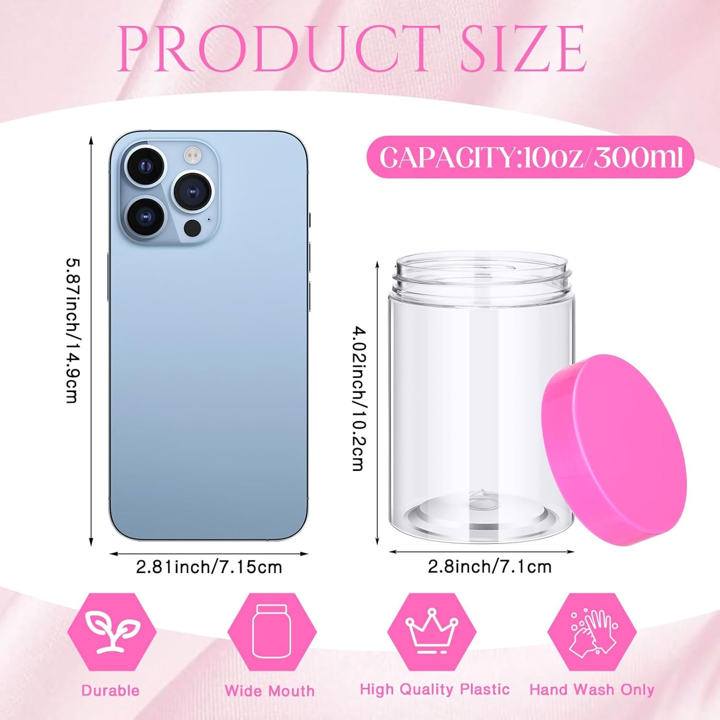 Patelai 4 Pieces Round Wide-mouth Leak Proof Plastic Container Jars with Lids for Travel Storage Makeup Beauty Products Face Creams Oils Salves Ointments DIY Making(10 Ounce,Pink)