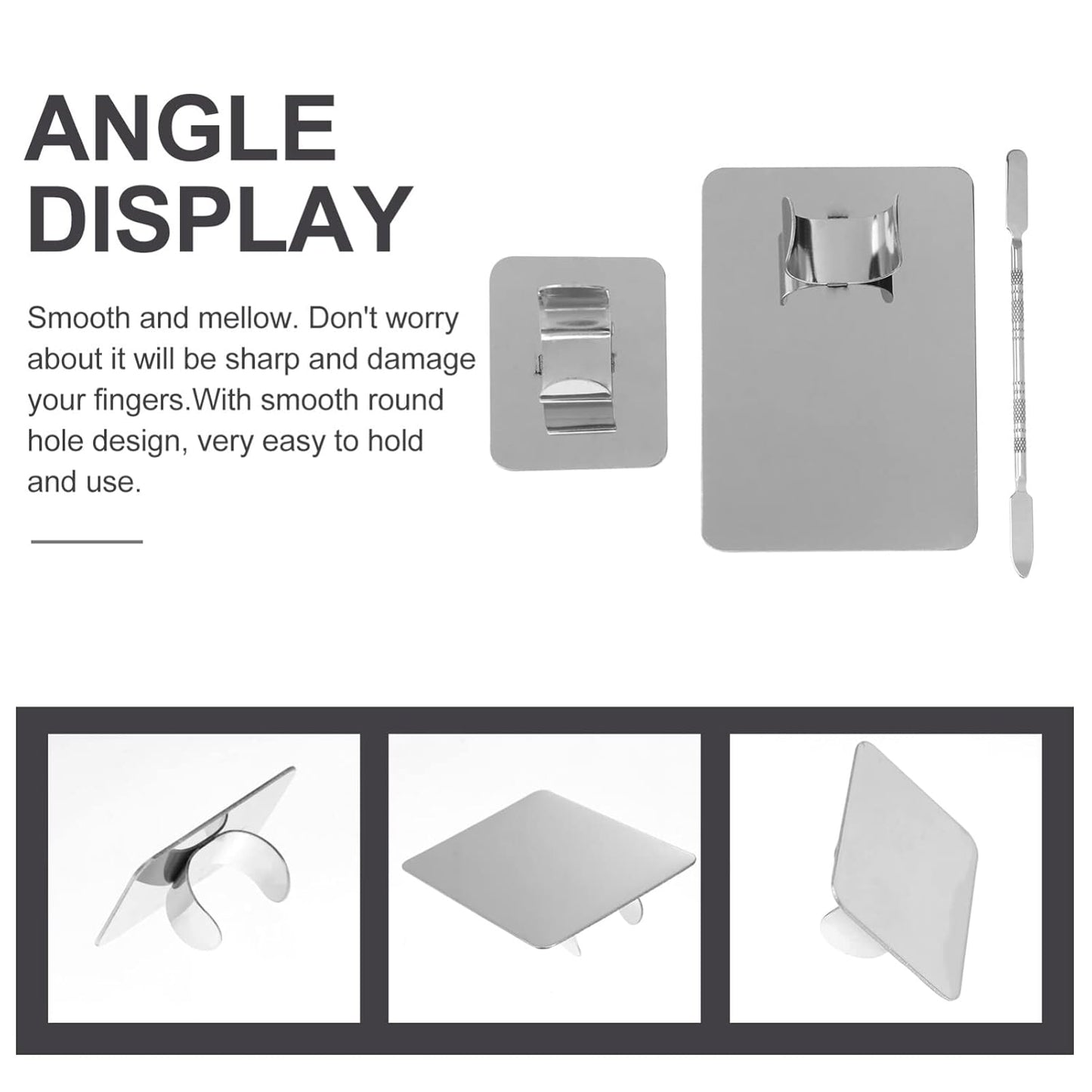 Stainless Steel Cosmetic Mixing Makeup Palette with Makeup Spatula Cosmetic Makeup Palette with Rings Holder Foundation Palette Makeup Art Tool For Nail Art,Makeup 3pcs Set