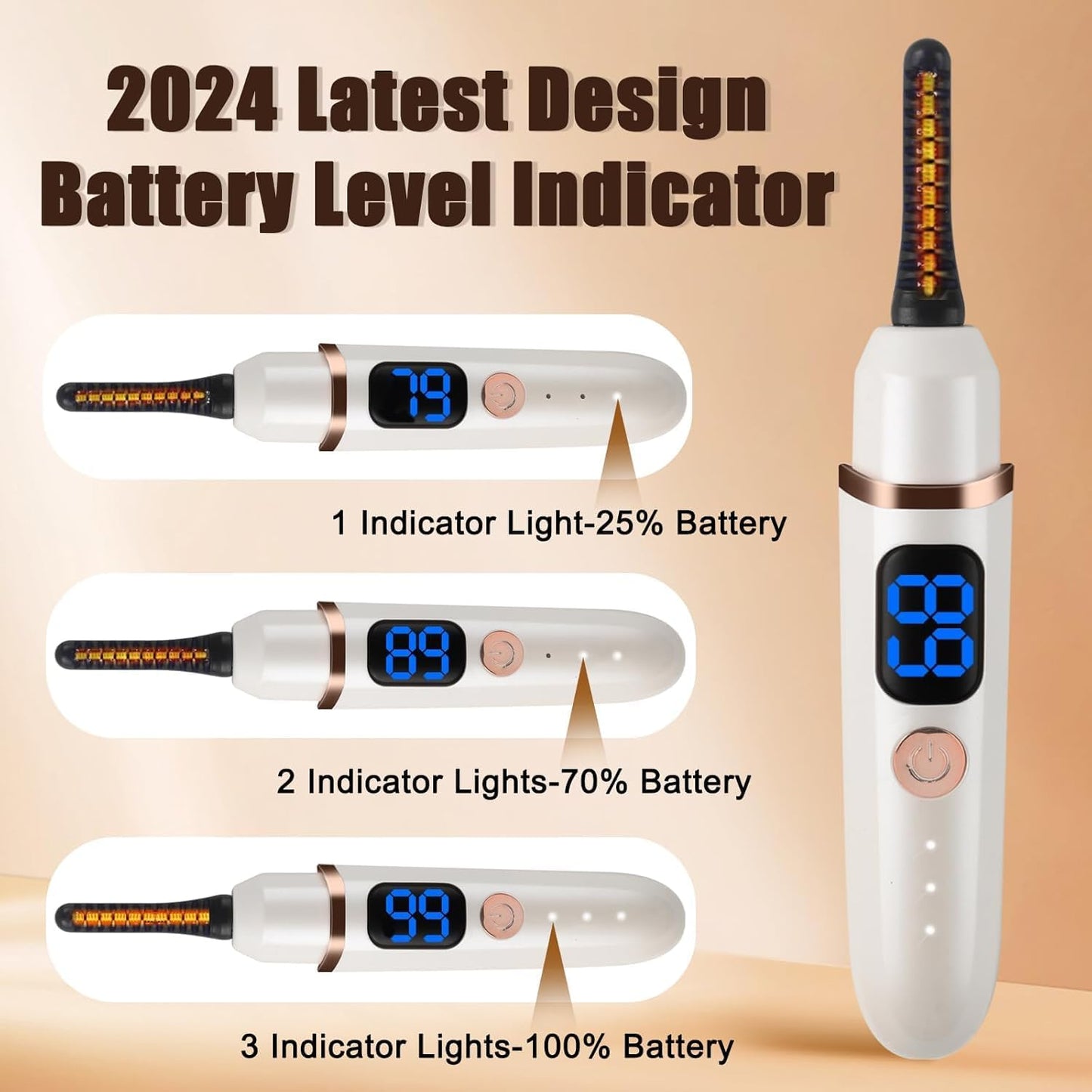 Heated Eyelash Curlers with Battery Indicator, Electric Eyelash Curler 3 Temperature Modes LED Display USB Rechargeable Makeup Tools, Heated Lash Curler Ideal Gift for Women WF72