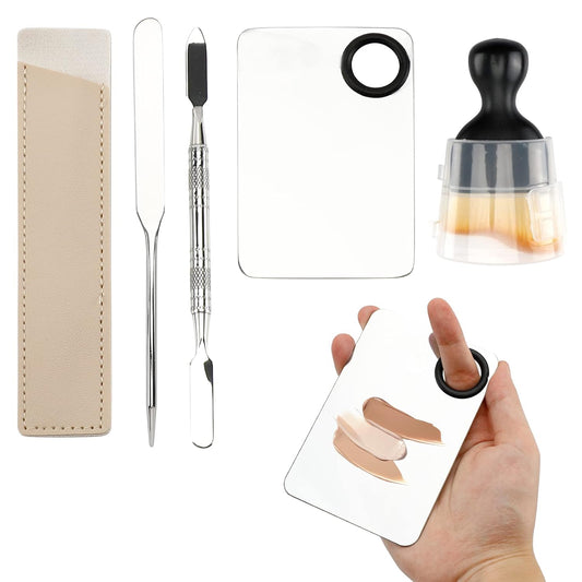Makeup Spatula and Palette Set, Facial Makeup Tools, Including Eye Shadow/Eyelashes/Nail/Foundation With Makeup Mixing Palette + Blending Stick + Blending Spatula + Foundation Brush