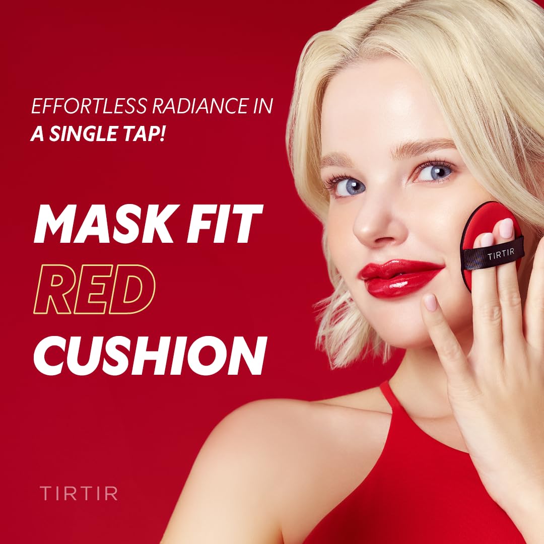 [*Mini Size*] TIRTIR Mask Fit Red Cushion Foundation | Full coverage, Weightless, Skin fit, Satin Glow Finish, Korean Makeup, beauty, Tattoo cover up, Buildable (#24W Soft Beige, 0.15 Fl Oz)