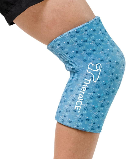 TheraICE Junior Knee Ice Pack Wrap Compression Sleeve for Injuries, Reusable Gel Cold Packs Brace Also for Ankle & Calf - Flexible Cold Wrap Recovery for Meniscus, ACL, MCL Pain Relief (X-Small)