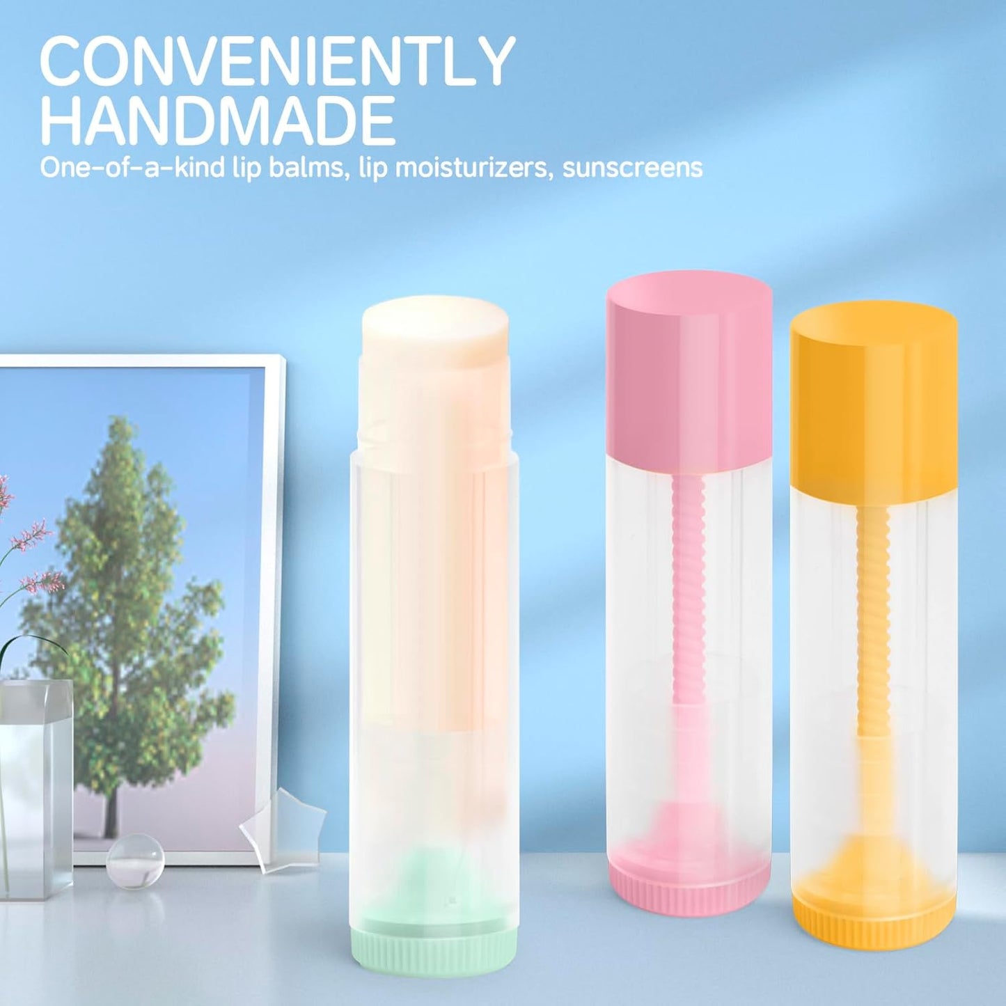 JuLand 50 Pack Empty Lip Balm Containers Bulk 5.5ml - Clear Twist-Up Tubes with White Caps, Refillable Chapstick Tube for DIY Lip Balm Making