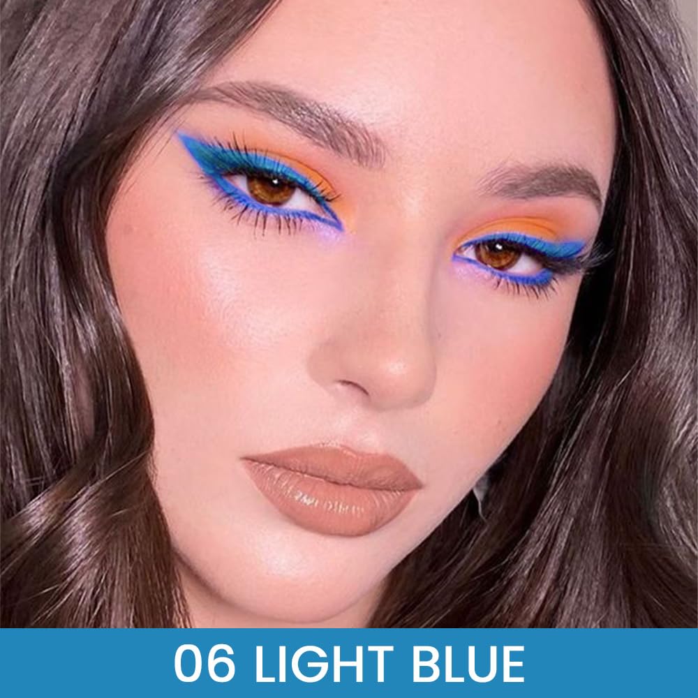 Kaely Light Blue Gel Eyeliner Pencil,Waterproof Smudge Proof Eye Liner Pen,Cat Eye Goth Halloween Makeup,Eye Black Face Paint Lipstick Crayon,Color Colorful Eyeliner Eyeshadow Stick,06