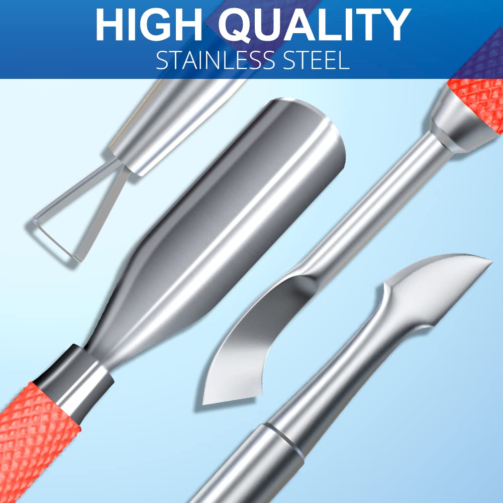 2PCS Metal Red Cuticle Pusher and Cutter Remover Salon Quality Stainless Steel Gel Nail Polish Peeler Scraper Durable Manicure and Pedicure Cleaner Tool For Fingernail and Toenail