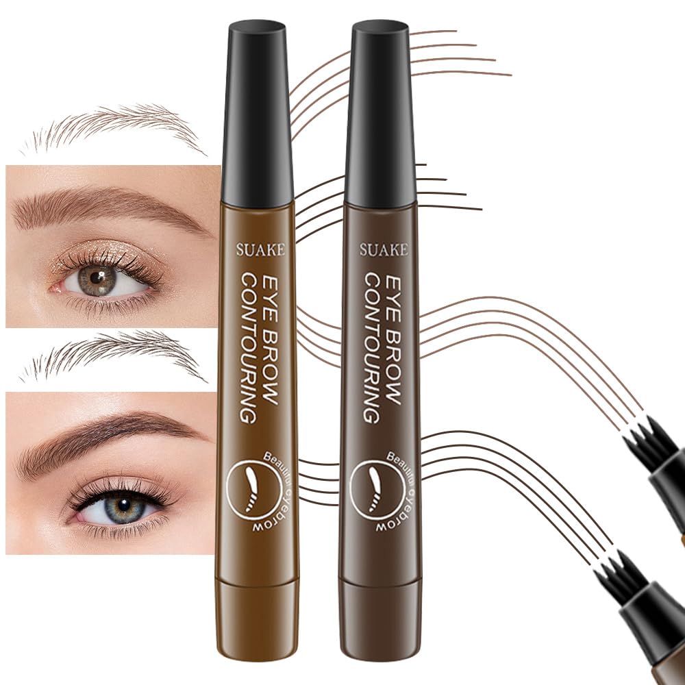 Kaely 2Pcs Light Dark Brown Eyebrow Pencils for Women, 4 Tip Magical Precise Waterproof Brow Pen, Microblading Eyebrow Contouring Pen, lapiz de cejas 3d Eye Brow Gel, 24h Smudge Proof,01+02
