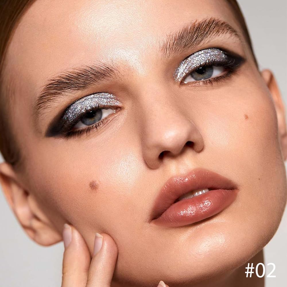 Single Cream Glitter Eyeshadow, Shimmer Eyeshadow Palette, Korean Eye Glitter Makeup, Ultra-Blendable, Sparkle Silver Eye Shadow, Single Shade Metallic Pigmented (Silver)