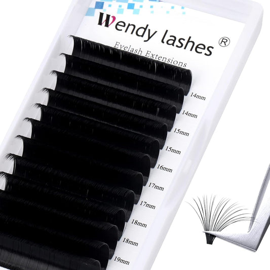 Easy Fan Volume for Lash Artists: Wendy, Handmade Fans for Eyelash Extensions, Self Fanning, Blooming, C-KH, Black, C-0.05-8-14
