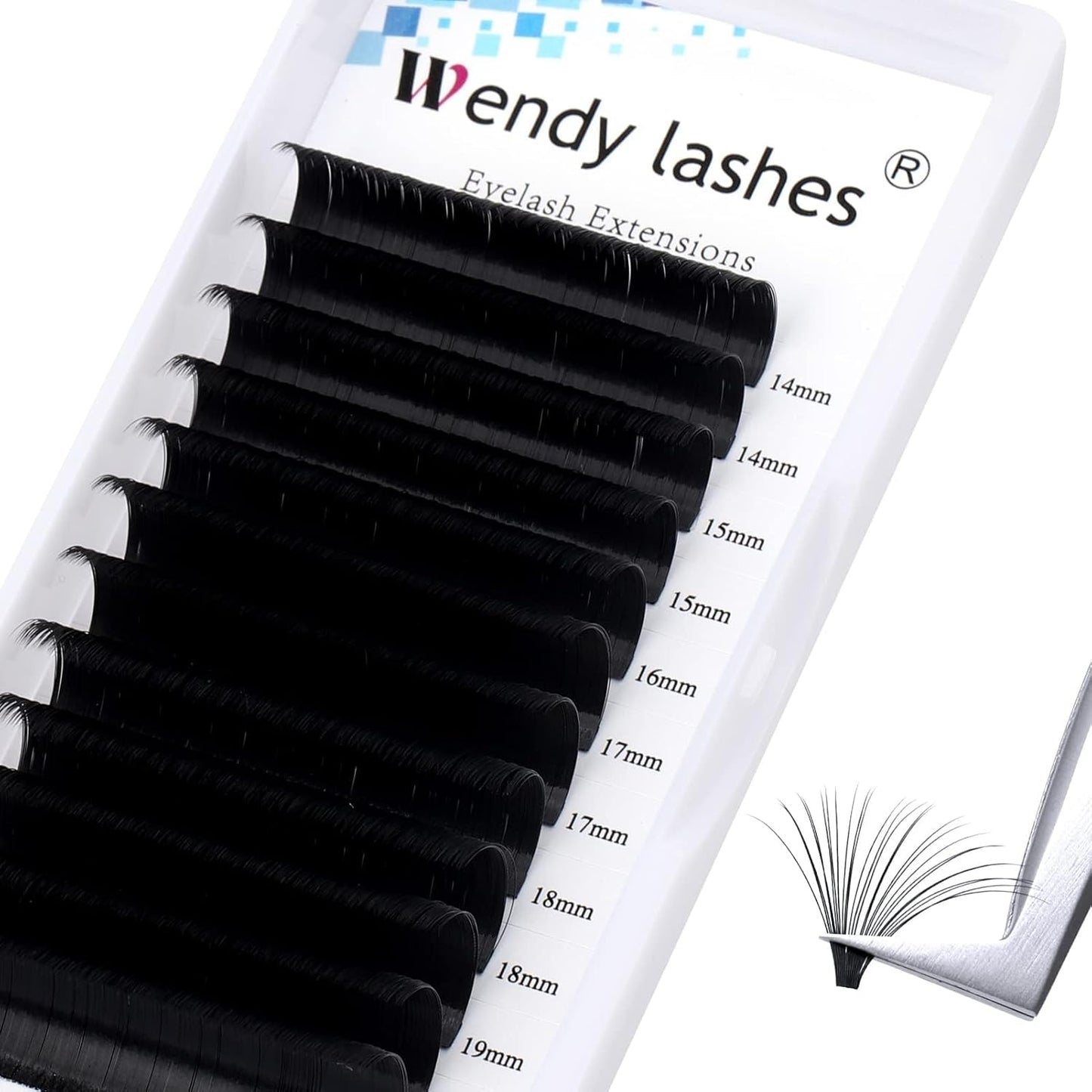 Easy Fan Volume for Lash Artists: Wendy, Handmade Fans for Eyelash Extensions, Self Fanning, Blooming, Black, CC Curl, 0.05mm, 14-20mm, KH126