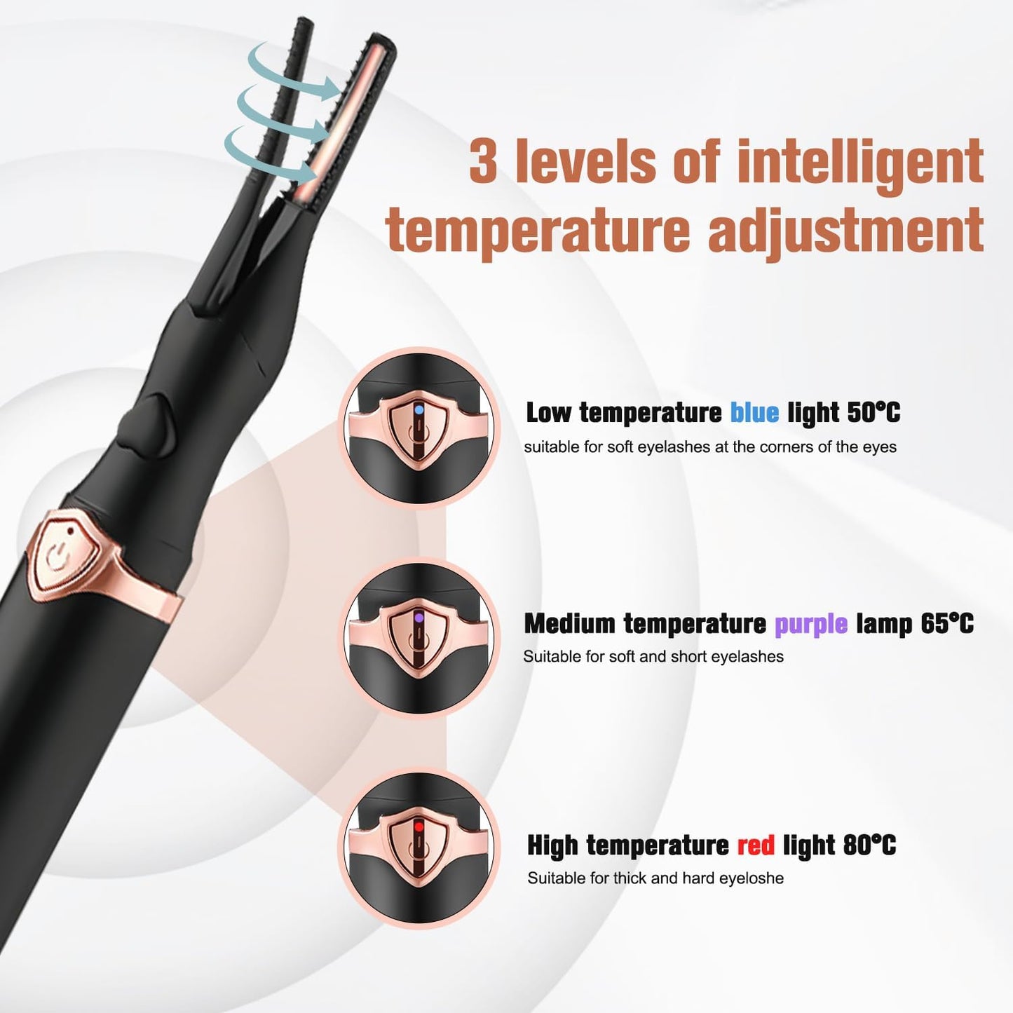 Heated Eyelash Curler, 2 in 1 Clip-Type Design, USB Rechargeable Electric Eyelash Curler, 3 Heat Modes, Natural Curling 24 Hours Long Lasting, Beauty Tools for Women (Black)