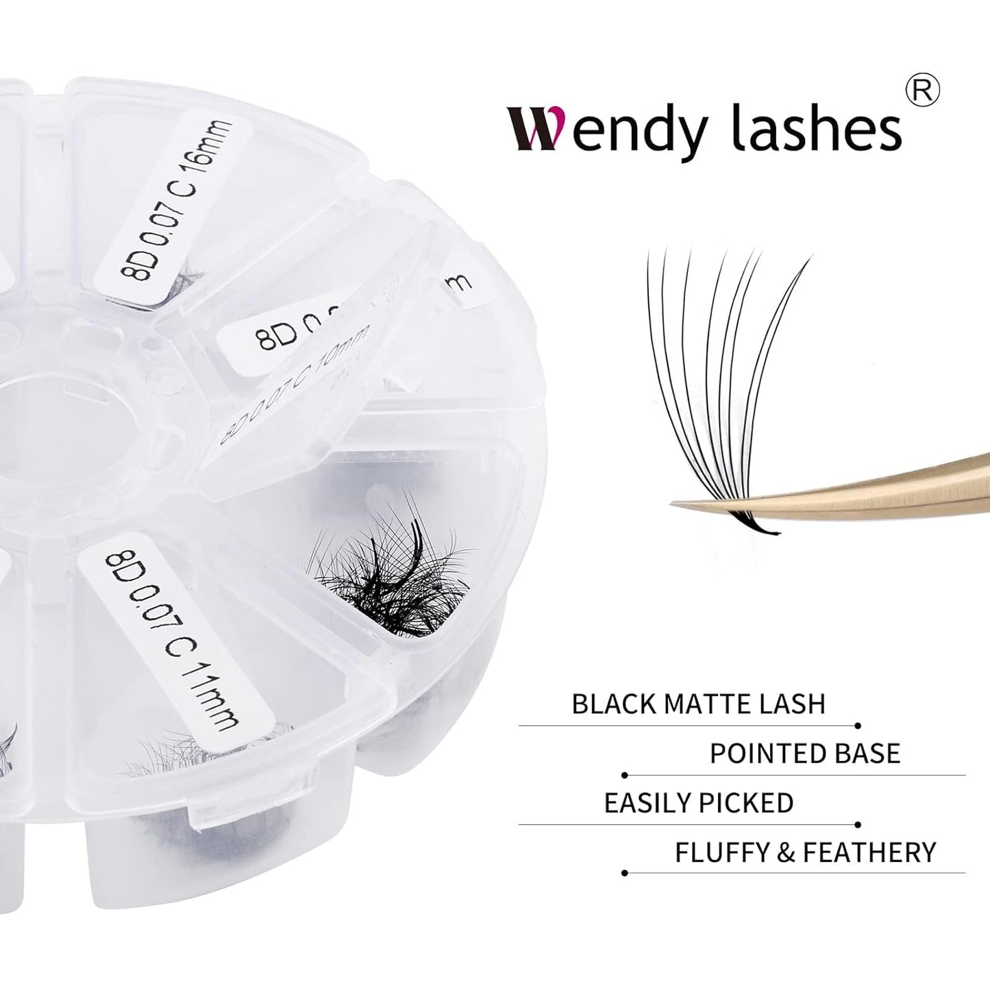 Premade Fans for Lash Extension: 8P, Wendy, Handmade Fans, Pre-made, For Lash-Artists, D, 9-16mm