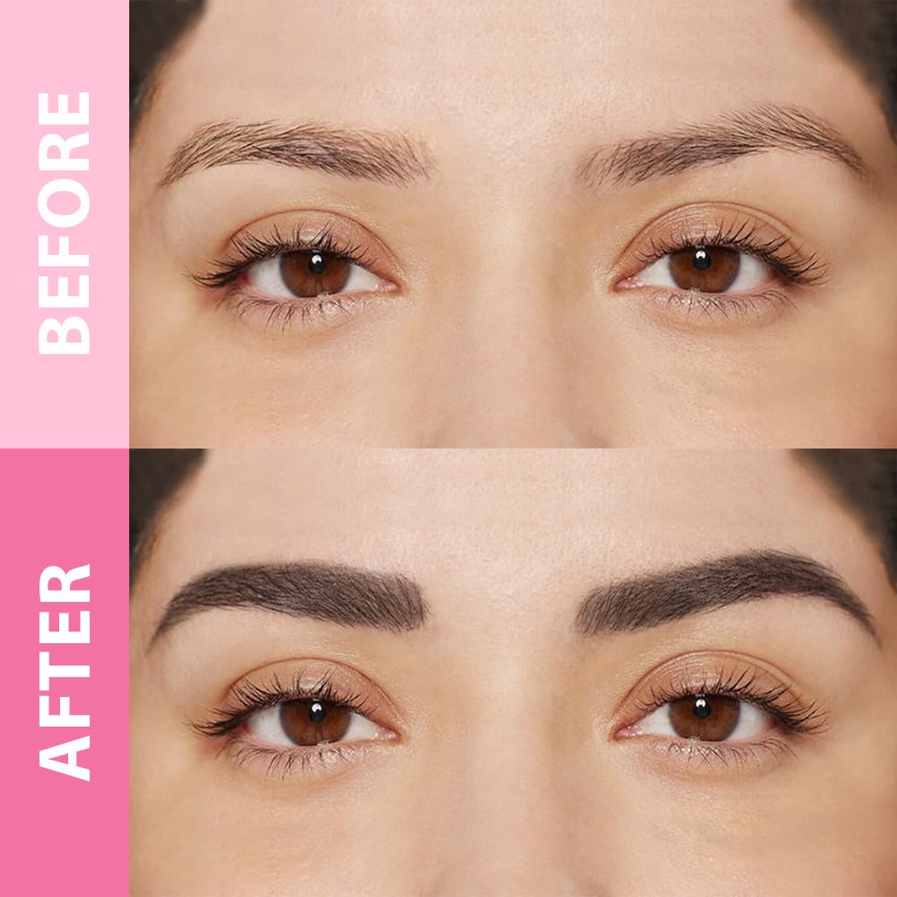 evpct 1Pcs Black Brown Magic Microblading Dual-Ended Eyebrow Contouring Pen Brow Pencil, with 4 Brush Micro-Fork-Tips Applicator and Precise Brush-Tip Hair Like Strokes, Dual-ended Eyebrow Brush